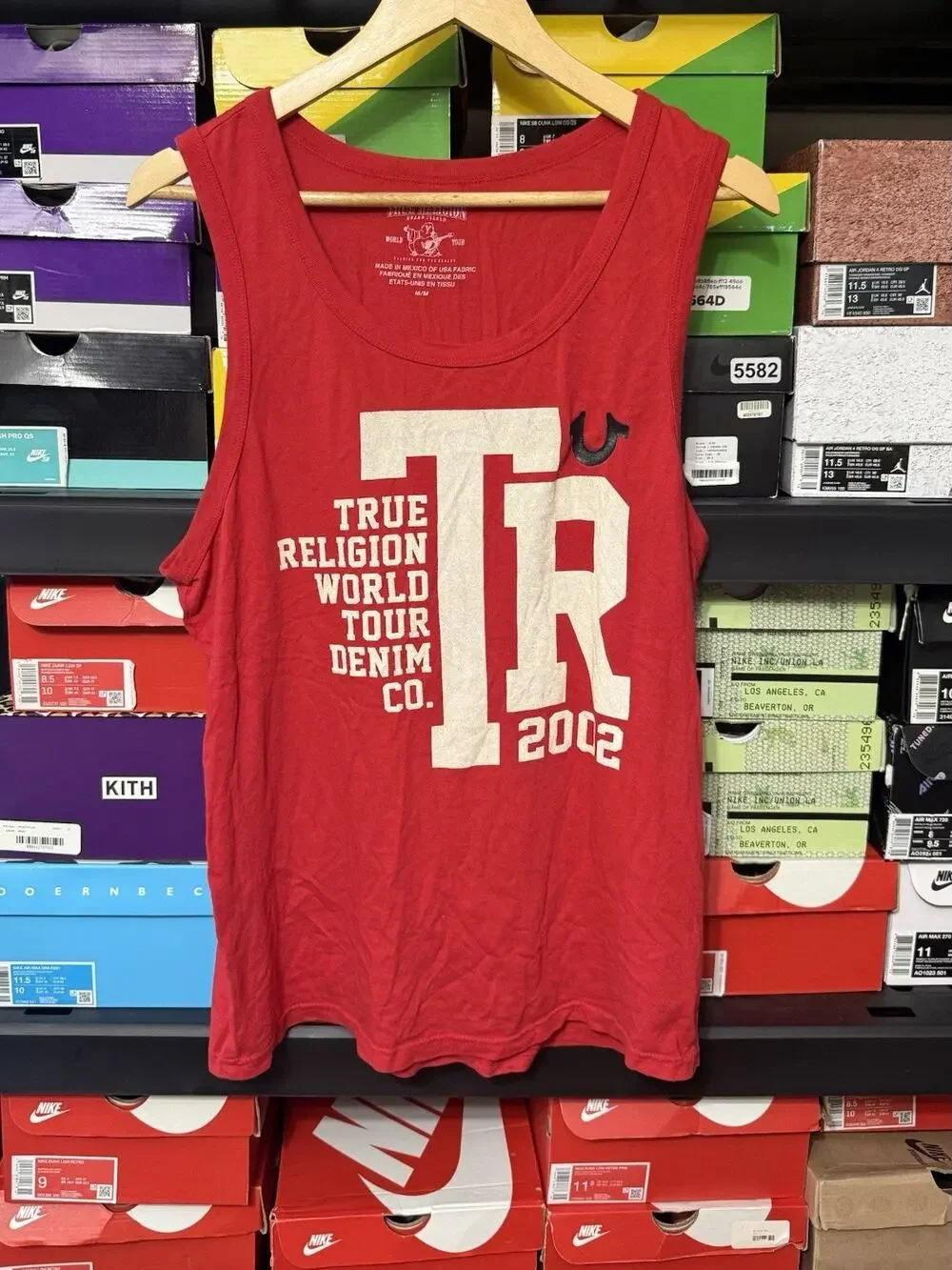 TRUE RELIGION MUSCLE TANK TEE TOP BLACK RED BUDDHA MEN MEDIUM